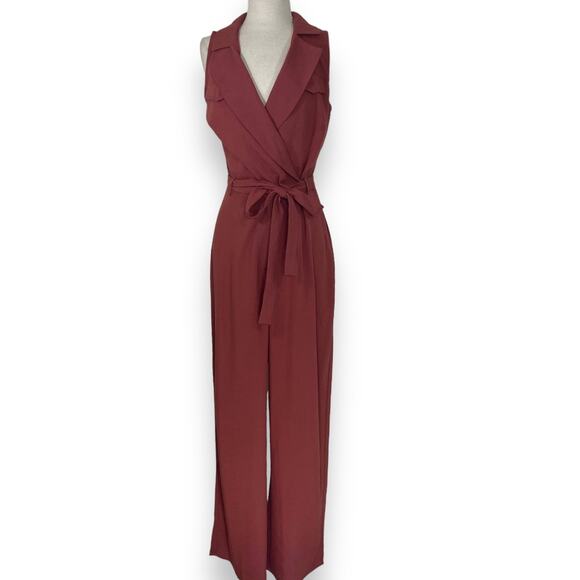 Nordstrom sleeveless wrap around jumpsuit, surplice V-neck tie front full leg - Picture 1 of 10